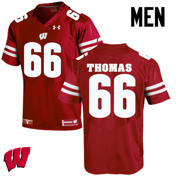 Men Wisconsin Badgers #66 Kelly Thomas College Football Jerseys-Red - Click Image to Close